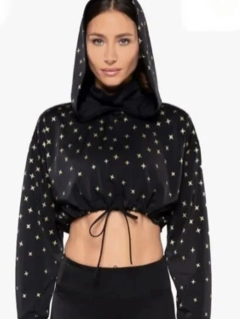 Koral  Star Print Cropped Hoodie with Drawstring xs